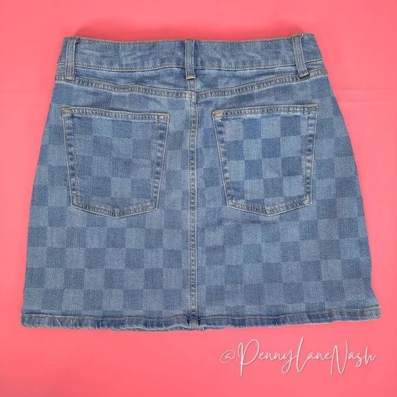 Wild Fable Super-High Rise Denim Mini Skirt Blue Check - Picture 8 of 11